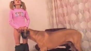 Adorable young cutie and her charming dog in amateur bestiality