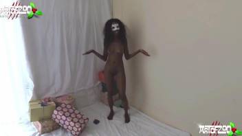 Ebony slut in rough scenes of webcam zoophilia `