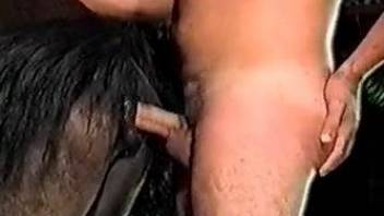 Thirsty farmer fucking his mare's tight pussy