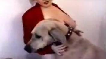 Busty milf feels insane with the dog fucking her hard