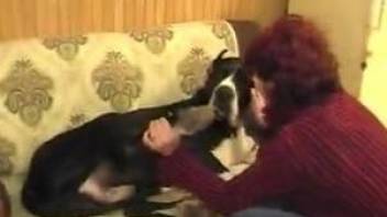 Mature drives whole dog penis into her frigid pussy
