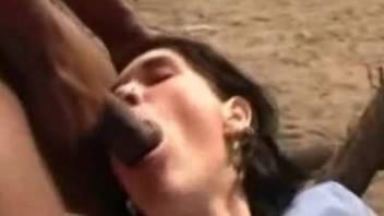 Sexy milf tries both man and horse dick in her tiny holes