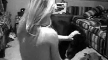 B&W zoophile scene with a really sexy housewife