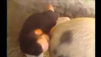 Horny guy eating animal pussy in a hot fashion