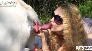 Doggy style dog fuck for a frizzy-haired blonde