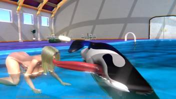Animation with a blonde character trying a whale cock