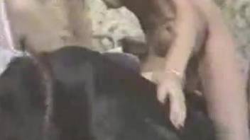 Blond-haired babe gets creampied by a black dog