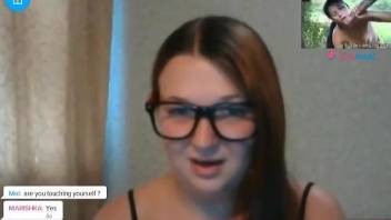 Geeky camgirl masturbating to REAL bestiality XXX