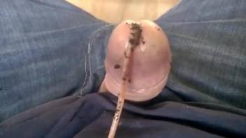 Aroused man loves the massive worm crawling into his dick