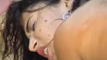 Aroused canine mounts the female in her rear and vagina before ejaculating on her